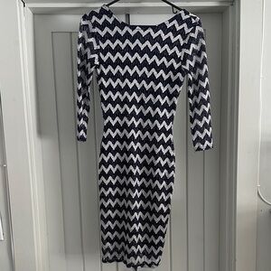 Chevron Patterned Blue, White and Silver Dress